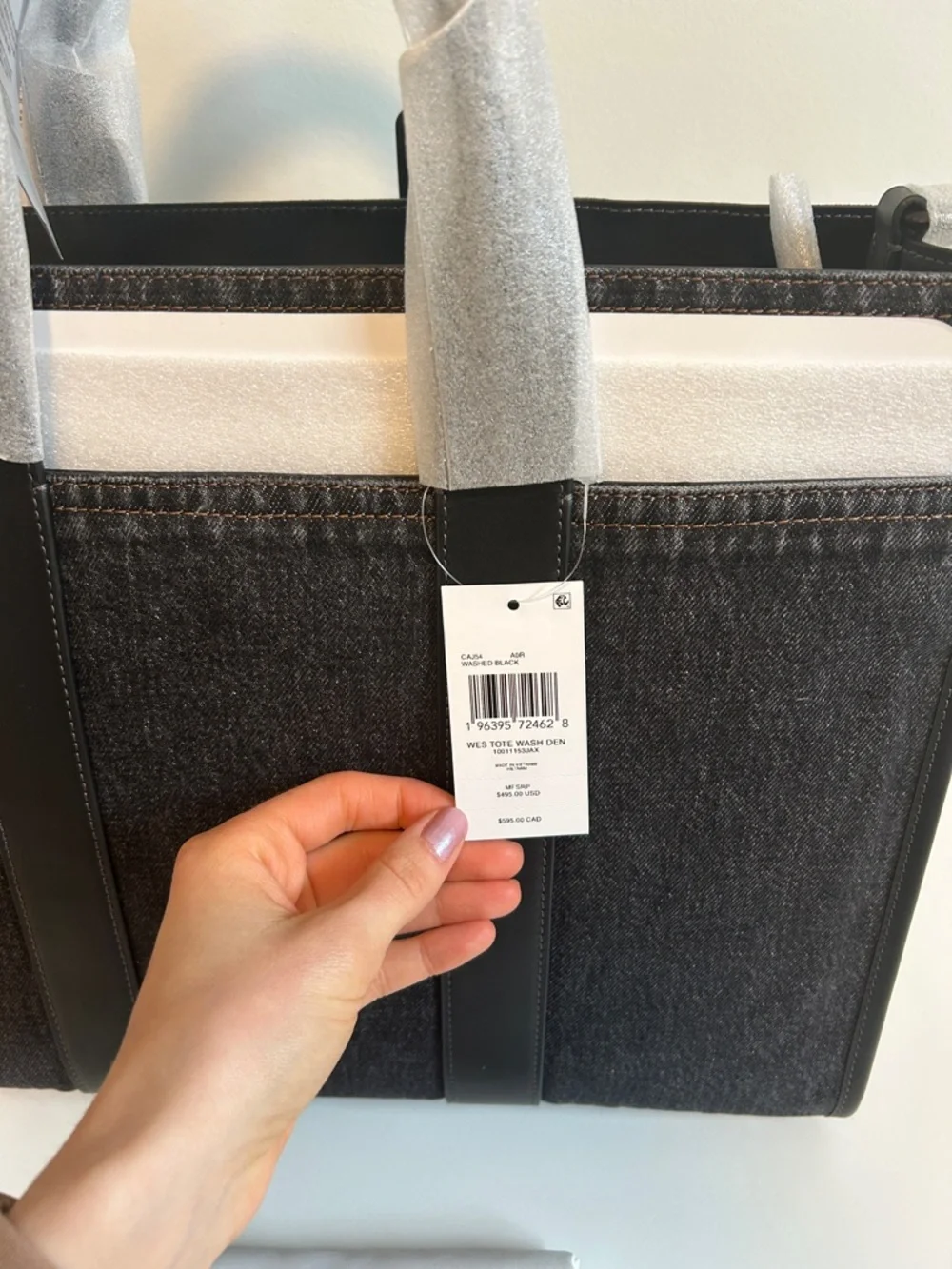 COACH NWT Wesley Tote Black Wash Denim - Picture 4 of 7